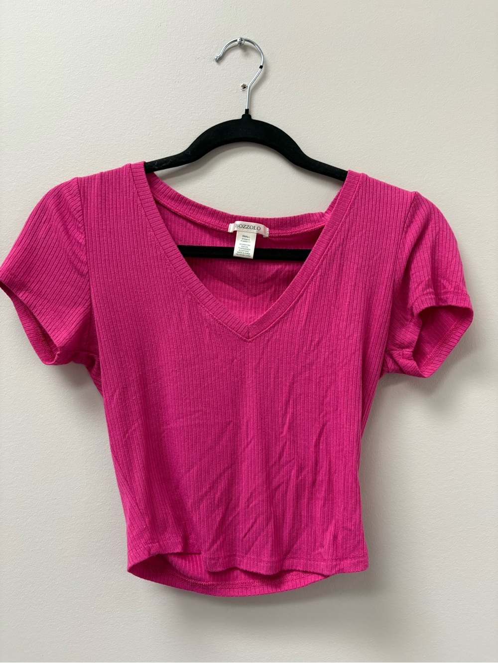 Bozzolo Pink Ribbed V-Neck Short Sleeve Top